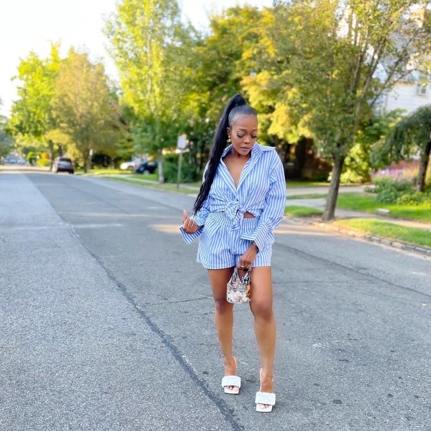 Pin stripe shorts set