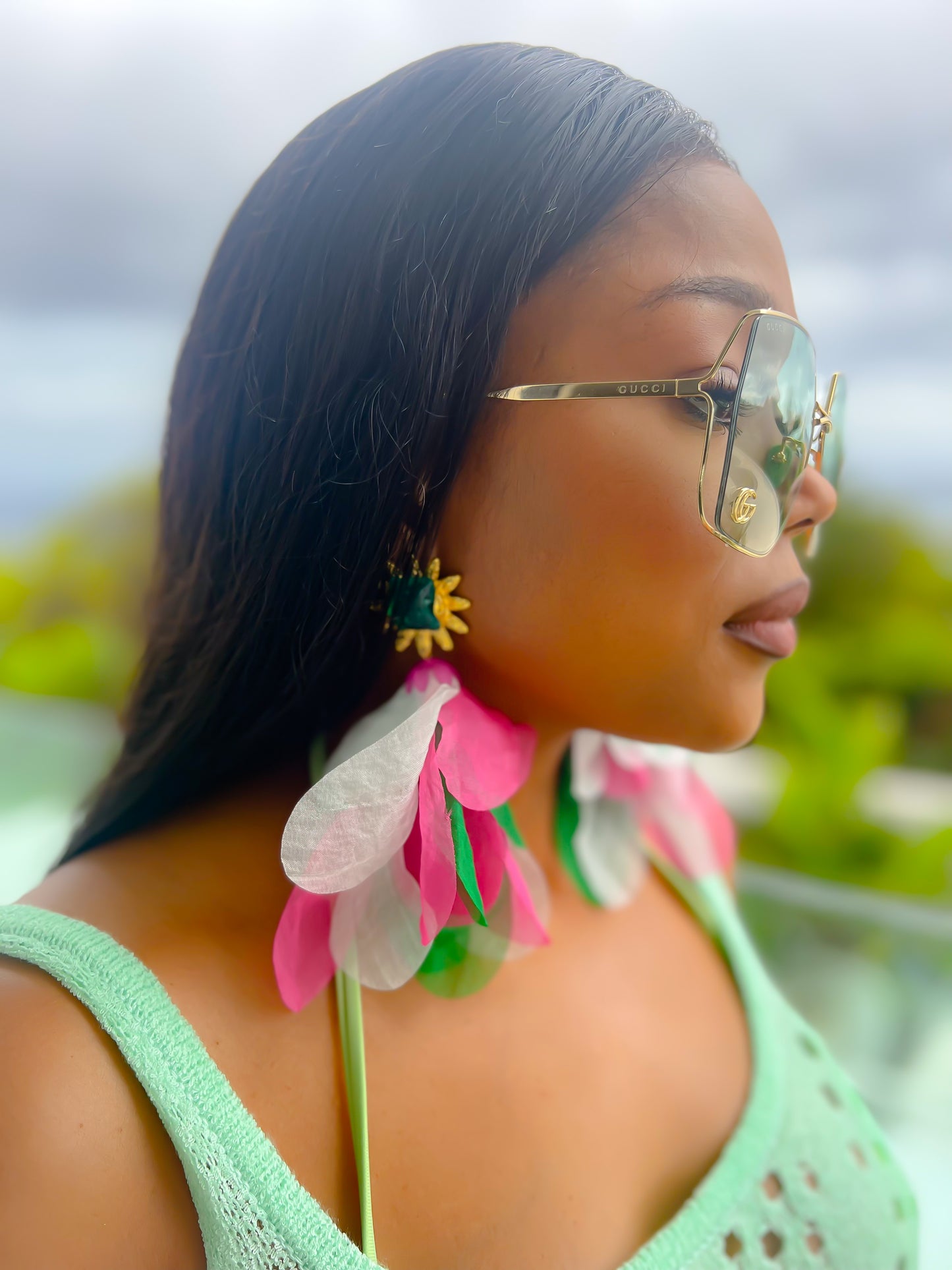 Emerald leaf earrings