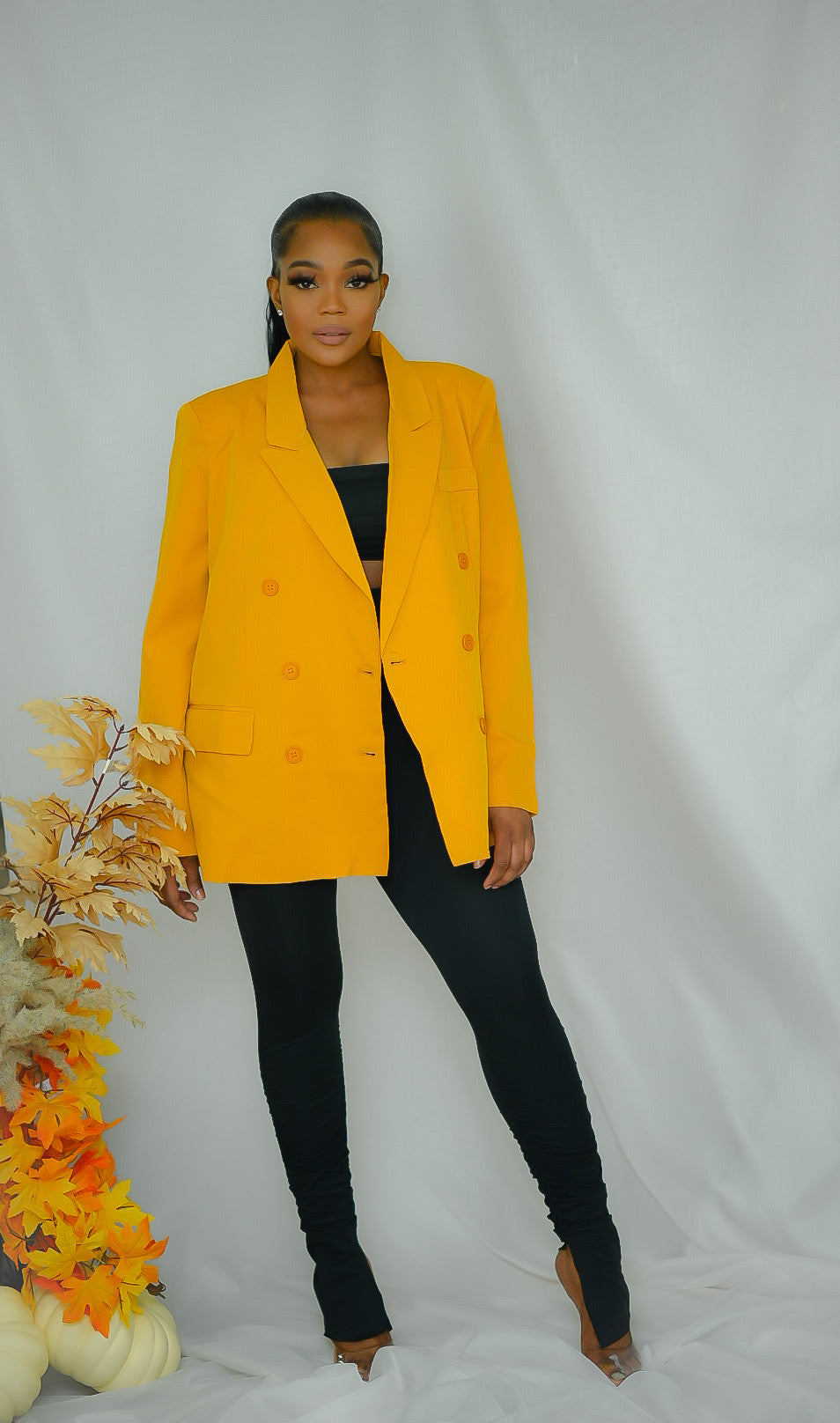 Mustard double breasted blazer