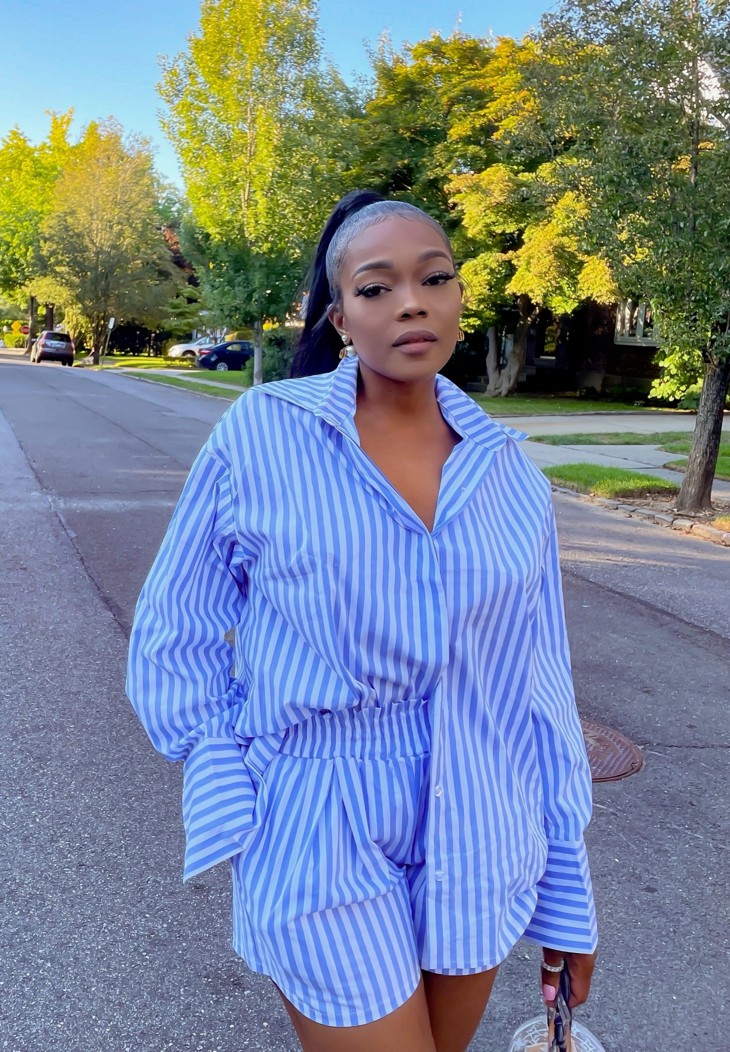 Pin stripe shorts set