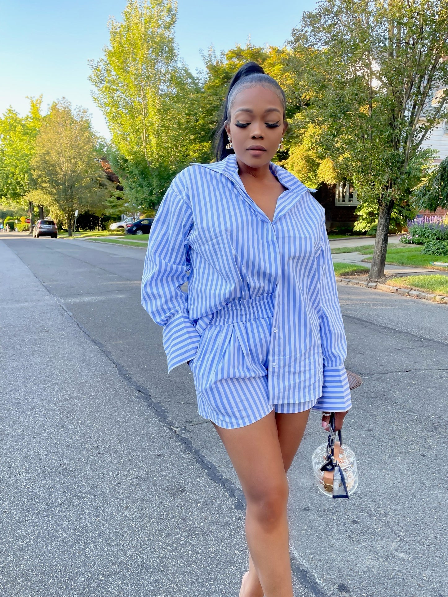 Pin stripe shorts set